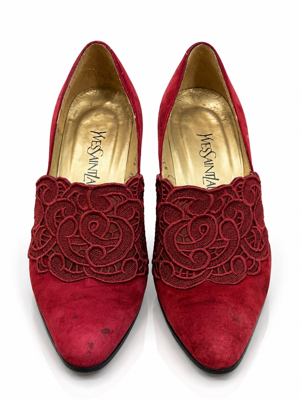 Yves Saint Laurent Red Embroidered Suede Women's Pumps 5.5